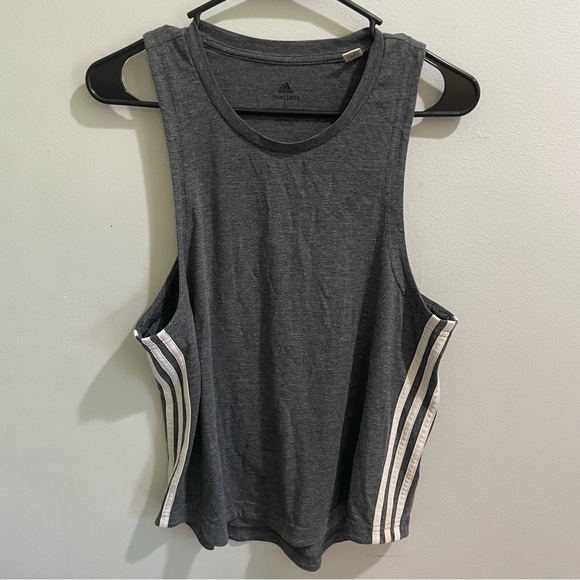 Adidas Women's Gray Tank Top Large Aeroready Prime Green 3 Stripe Running Gym - Picture 1 of 5